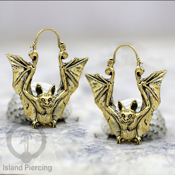Anting Kuningan , Brass Earring, motif Kelelawar, Laba-laba dan Jamur
