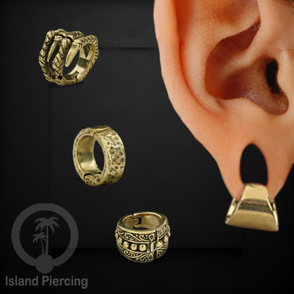 Brass Earlobe Cuff, Tindik Kuningan untuk lubang telinga yang besar 8mm ke atas