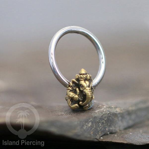Tindik Stainless Piercing BCR dengan Liontin Kuningan Buddha, Ganesh, Kunci dan Jamur