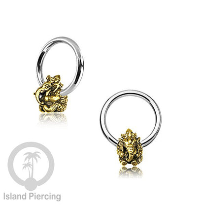 Tindik Stainless Piercing BCR dengan Liontin Kuningan Buddha, Ganesh, Kunci dan Jamur