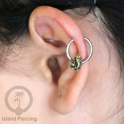Tindik Stainless Piercing BCR dengan Liontin Kuningan Buddha, Ganesh, Kunci dan Jamur