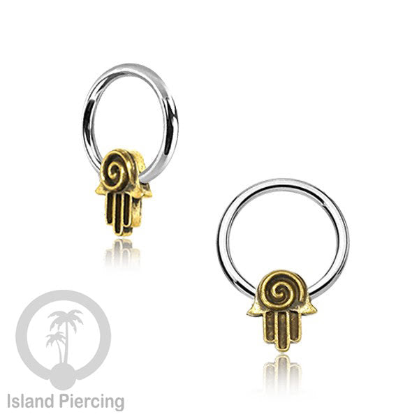 Tindik Stainless Piercing BCR dengan Liontin Kuningan Buddha, Ganesh, Kunci dan Jamur
