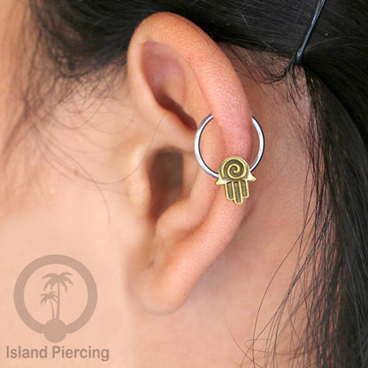Tindik Stainless Piercing BCR dengan Liontin Kuningan Buddha, Ganesh, Kunci dan Jamur