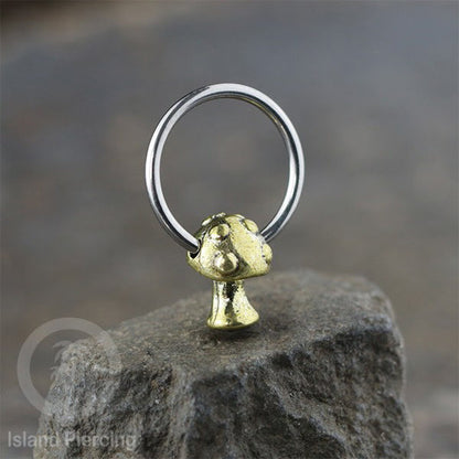 Tindik Stainless Piercing BCR dengan Liontin Kuningan Buddha, Ganesh, Kunci dan Jamur