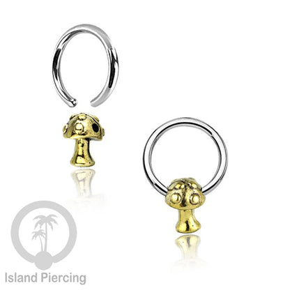 Tindik Stainless Piercing BCR dengan Liontin Kuningan Buddha, Ganesh, Kunci dan Jamur