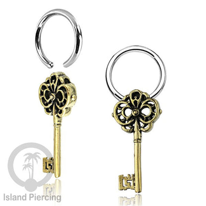 Tindik Stainless Piercing BCR dengan Liontin Kuningan Buddha, Ganesh, Kunci dan Jamur