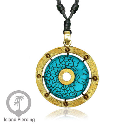 Kalung Liontin Kuningan dengan Batu Turquoise Brass Pendant Necklace with Turquoise