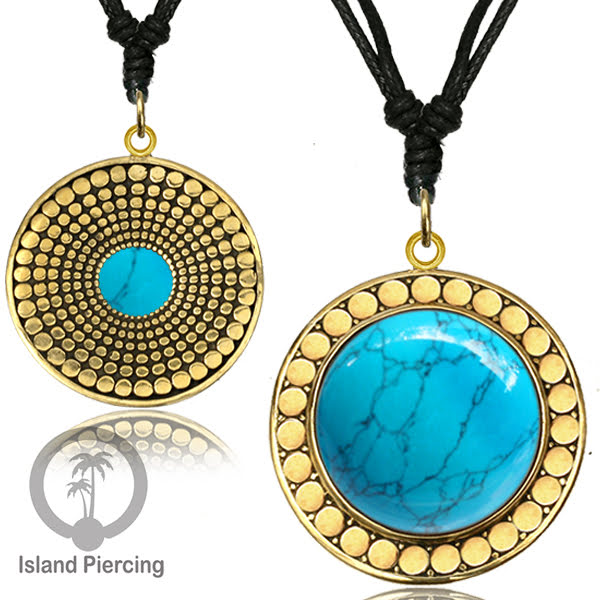 Kalung Liontin Kuningan dengan Batu Turquoise Brass Pendant Necklace with Turquoise