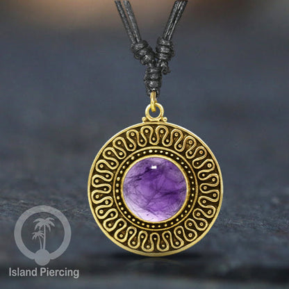 Kalung Liontin Kuningan dengan Batu Asli Brass Pendant Necklace with Semi precious stone