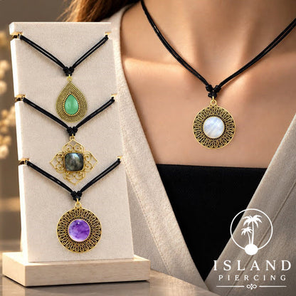 Kalung Liontin Kuningan dengan Batu Asli Brass Pendant Necklace with Semi precious stone