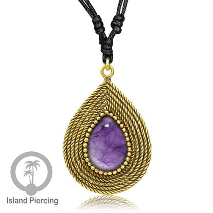 Kalung Liontin Kuningan dengan Batu Asli Brass Pendant Necklace with Semi precious stone