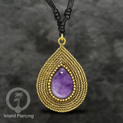 Kalung Liontin Kuningan dengan Batu Asli Brass Pendant Necklace with Semi precious stone