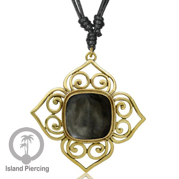 Kalung Liontin Kuningan dengan Batu Asli Brass Pendant Necklace with Semi precious stone