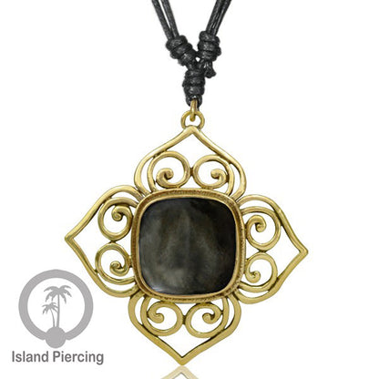 Kalung Liontin Kuningan dengan Batu Asli Brass Pendant Necklace with Semi precious stone