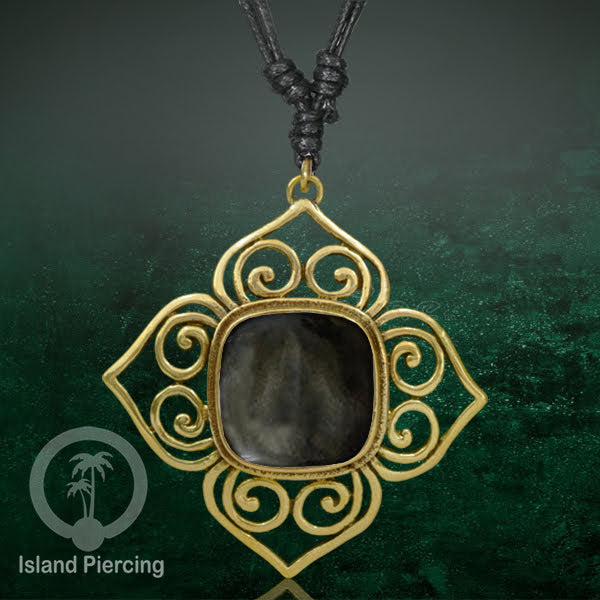 Kalung Liontin Kuningan dengan Batu Asli Brass Pendant Necklace with Semi precious stone