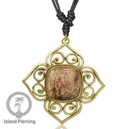 Kalung Liontin Kuningan dengan Batu Asli Brass Pendant Necklace with Semi precious stone