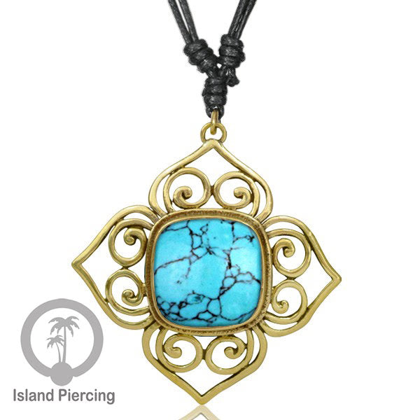 Kalung Liontin Kuningan dengan Batu Asli Brass Pendant Necklace with Semi precious stone