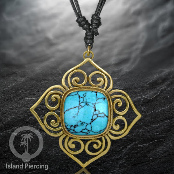 Kalung Liontin Kuningan dengan Batu Asli Brass Pendant Necklace with Semi precious stone