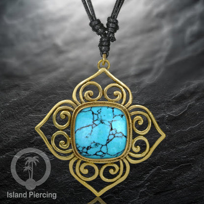Kalung Liontin Kuningan dengan Batu Asli Brass Pendant Necklace with Semi precious stone