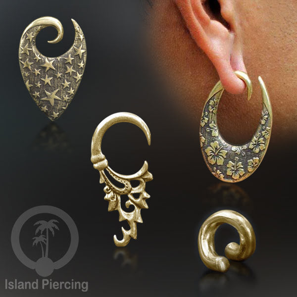 Tindik kuningan, perhiasan tubuh ukuran besar, ekspander kuningan