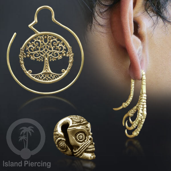 Perhiasan Tindik Kuningan cocok lubang Kecil dan model Tengkorang Ear Gauge, Skull Brass Ear Weight
