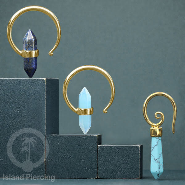 Anting Tindik Kuningan dengan batu asli, Nickel Free Brass &amp; Stone Piercing Jewelry