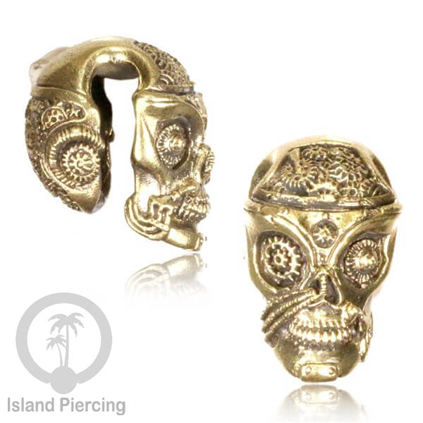 Perhiasan Tindik Kuningan cocok lubang Kecil dan model Tengkorang Ear Gauge, Skull Brass Ear Weight