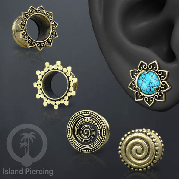 Brass Ear-plug Tindik plug kuningan telinga lubang besar ukuran 4-16mm byk pilihan desain