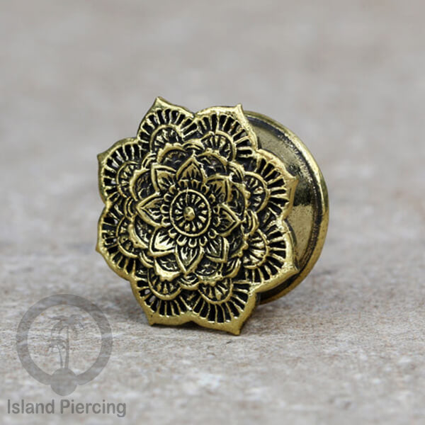 Brass Ear-plug Tindik plug kuningan telinga lubang besar ukuran 8-16mm model Mandala
