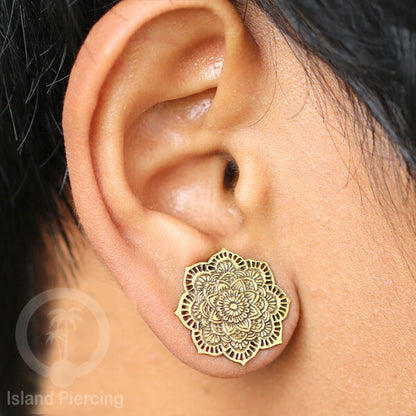 Brass Ear-plug Tindik plug kuningan telinga lubang besar ukuran 8-16mm model Mandala