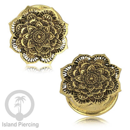 Brass Ear-plug Tindik plug kuningan telinga lubang besar ukuran 8-16mm model Mandala