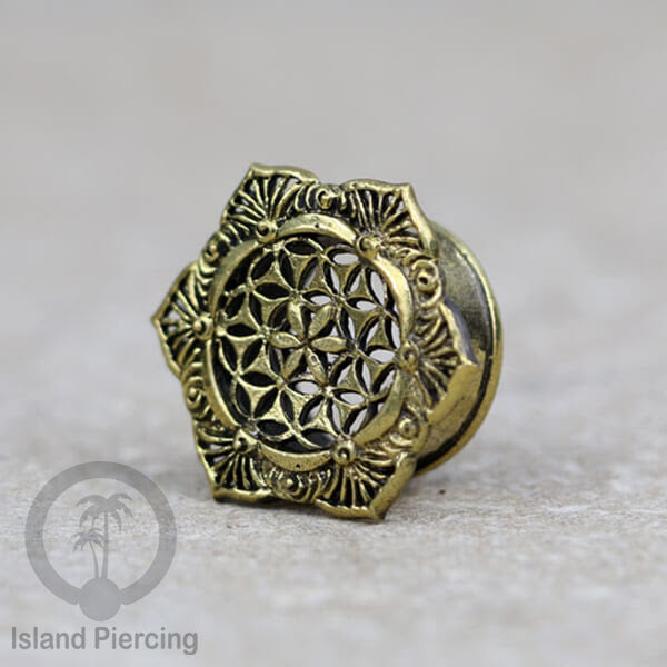Brass Ear-plug Tindik plug kuningan telinga lubang besar ukuran 8-16mm model Mandala