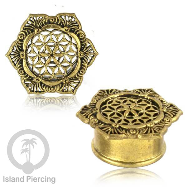 Brass Ear-plug Tindik plug kuningan telinga lubang besar ukuran 8-16mm model Mandala