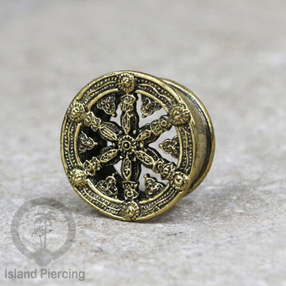 Brass Ear-plug Tindik plug kuningan telinga lubang besar ukuran 8-16mm model Mandala