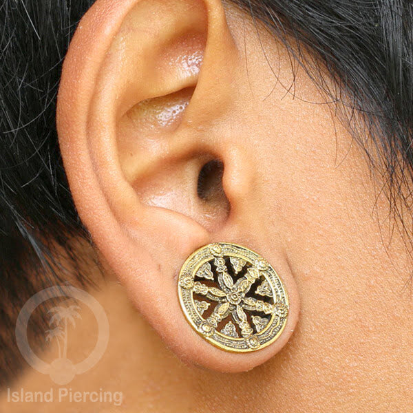 Brass Ear-plug Tindik plug kuningan telinga lubang besar ukuran 8-16mm model Mandala