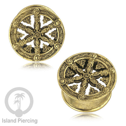 Brass Ear-plug Tindik plug kuningan telinga lubang besar ukuran 8-16mm model Mandala