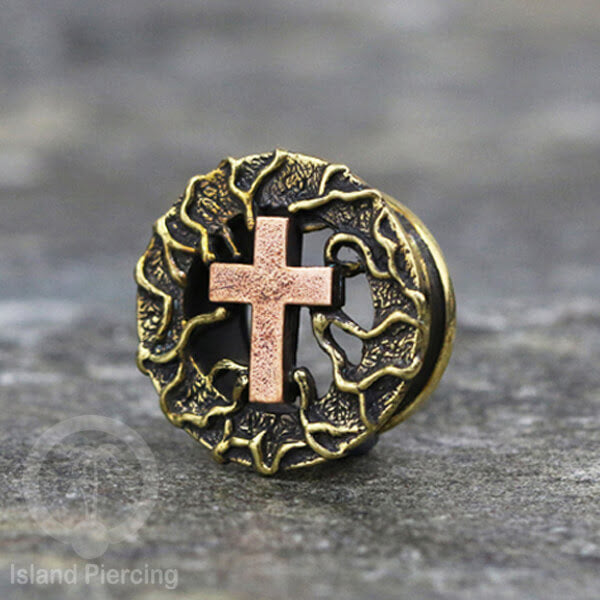Brass Ear-plug model Tindik Kuningan plug Gothic motif Tengkorak, Salip, Pentagram &amp; Ular