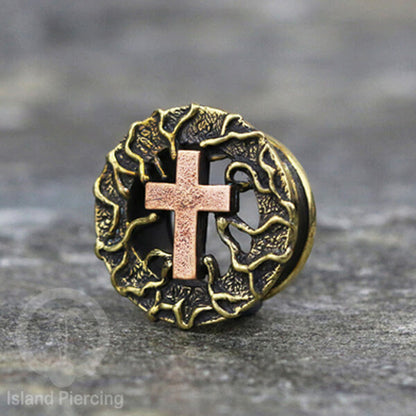 Brass Ear-plug model Tindik Kuningan plug Gothic motif Tengkorak, Salip, Pentagram &amp; Ular