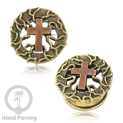 Brass Ear-plug model Tindik Kuningan plug Gothic motif Tengkorak, Salip, Pentagram &amp; Ular