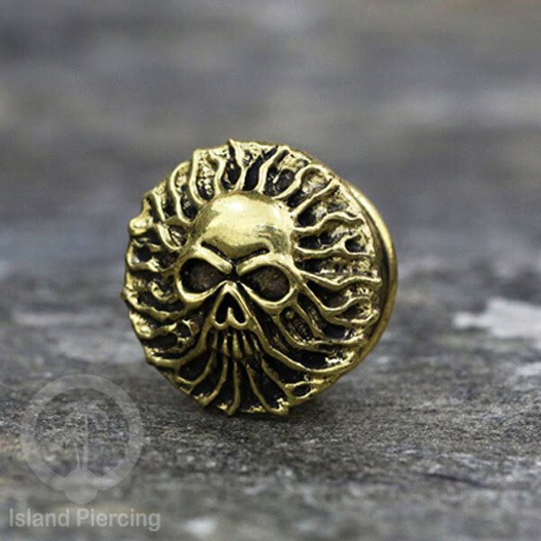 Brass Ear-plug model Tindik Kuningan plug Gothic motif Tengkorak, Salip, Pentagram &amp; Ular