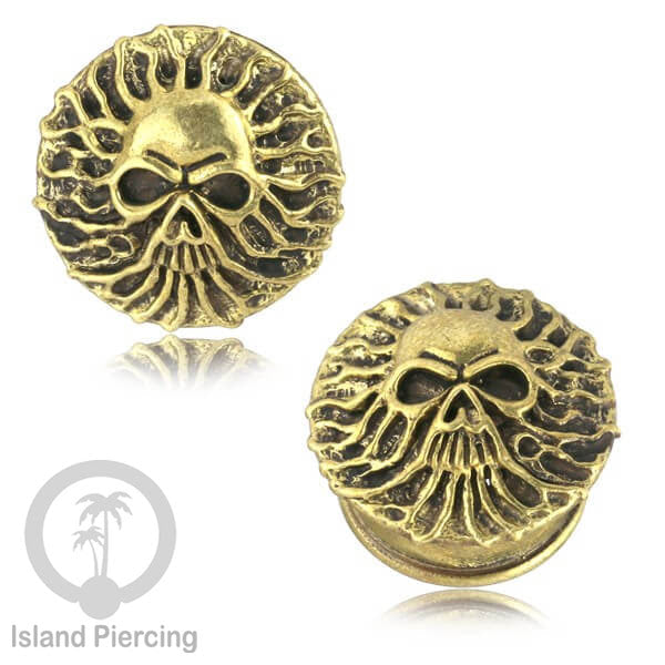 Brass Ear-plug model Tindik Kuningan plug Gothic motif Tengkorak, Salip, Pentagram &amp; Ular