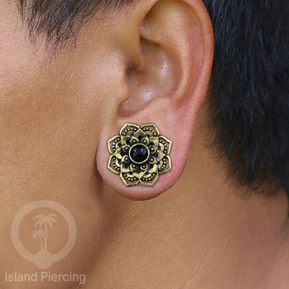 Brass Ear-plug Tindik plug kuningan telinga lubang besar ukuran 8-16mm model Mandala