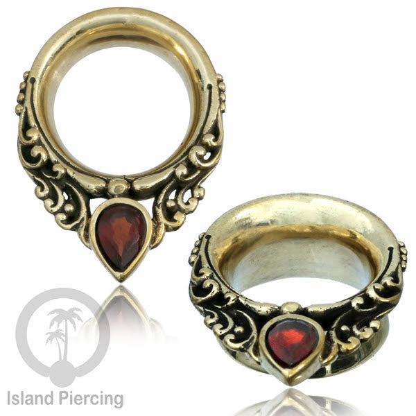 Brass Ear-plug Tindik Plug kuningan dengan batu zirconia dan kerang Abalone ukuran 8-25mm