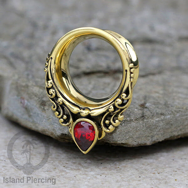 Brass Ear-plug Tindik Plug kuningan dengan batu zirconia dan kerang Abalone ukuran 8-25mm