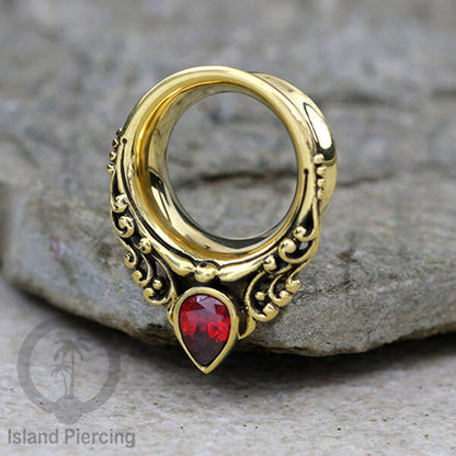 Brass Ear-plug Tindik Plug kuningan dengan batu zirconia dan kerang Abalone ukuran 8-25mm
