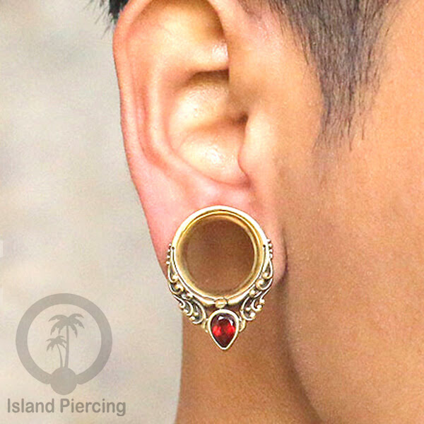 Brass Ear-plug Tindik Plug kuningan dengan batu zirconia dan kerang Abalone ukuran 8-25mm