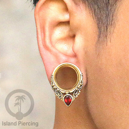 Brass Ear-plug Tindik Plug kuningan dengan batu zirconia dan kerang Abalone ukuran 8-25mm