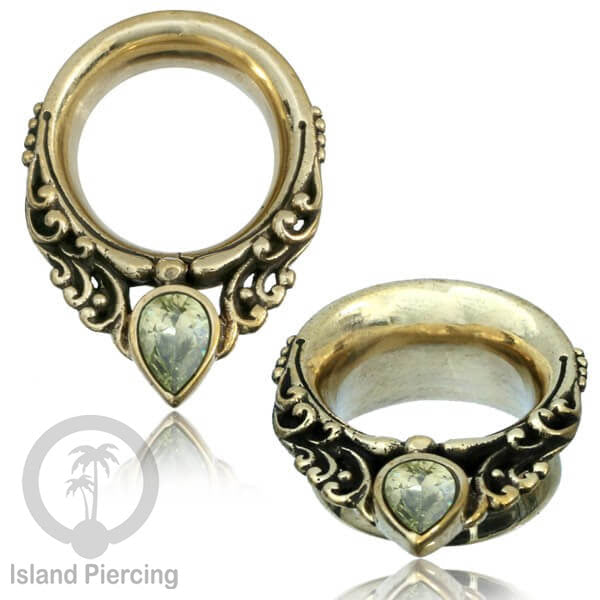 Brass Ear-plug Tindik Plug kuningan dengan batu zirconia dan kerang Abalone ukuran 8-25mm