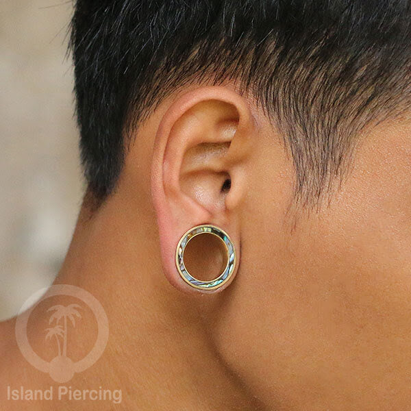 Brass Ear-Tunnel Tindik Plug kuningan polos dan dengan epoxy Hitam dan Turquoise ukuran 8-25mm