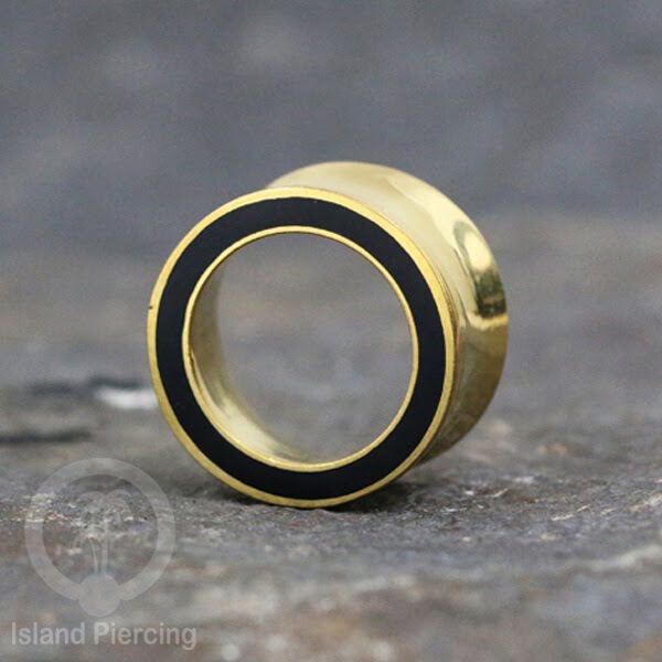 Brass Ear-Tunnel Tindik Plug kuningan polos dan dengan epoxy Hitam dan Turquoise ukuran 8-25mm